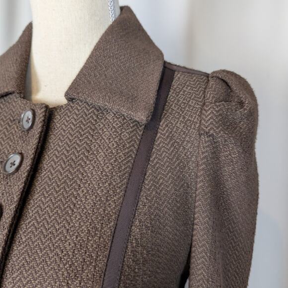 Jack Puff Shoulder Poetcore Coat Jacket Herringbone Tweed Brown Small - Picture 5 of 16